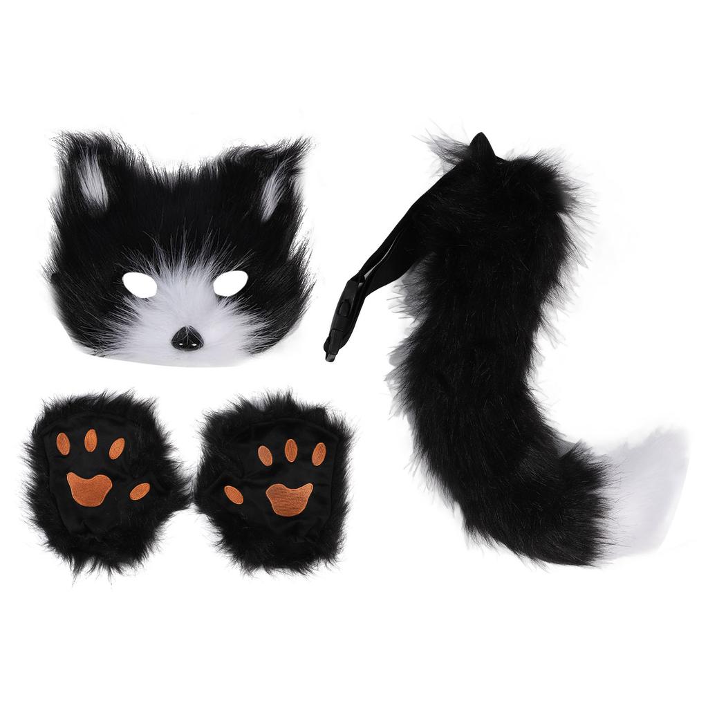 Лисий чехол для лица перчатки хвосты комплект пушистый плюш искусственный мех мягкий приятный для кожи костюм аксессуары животное