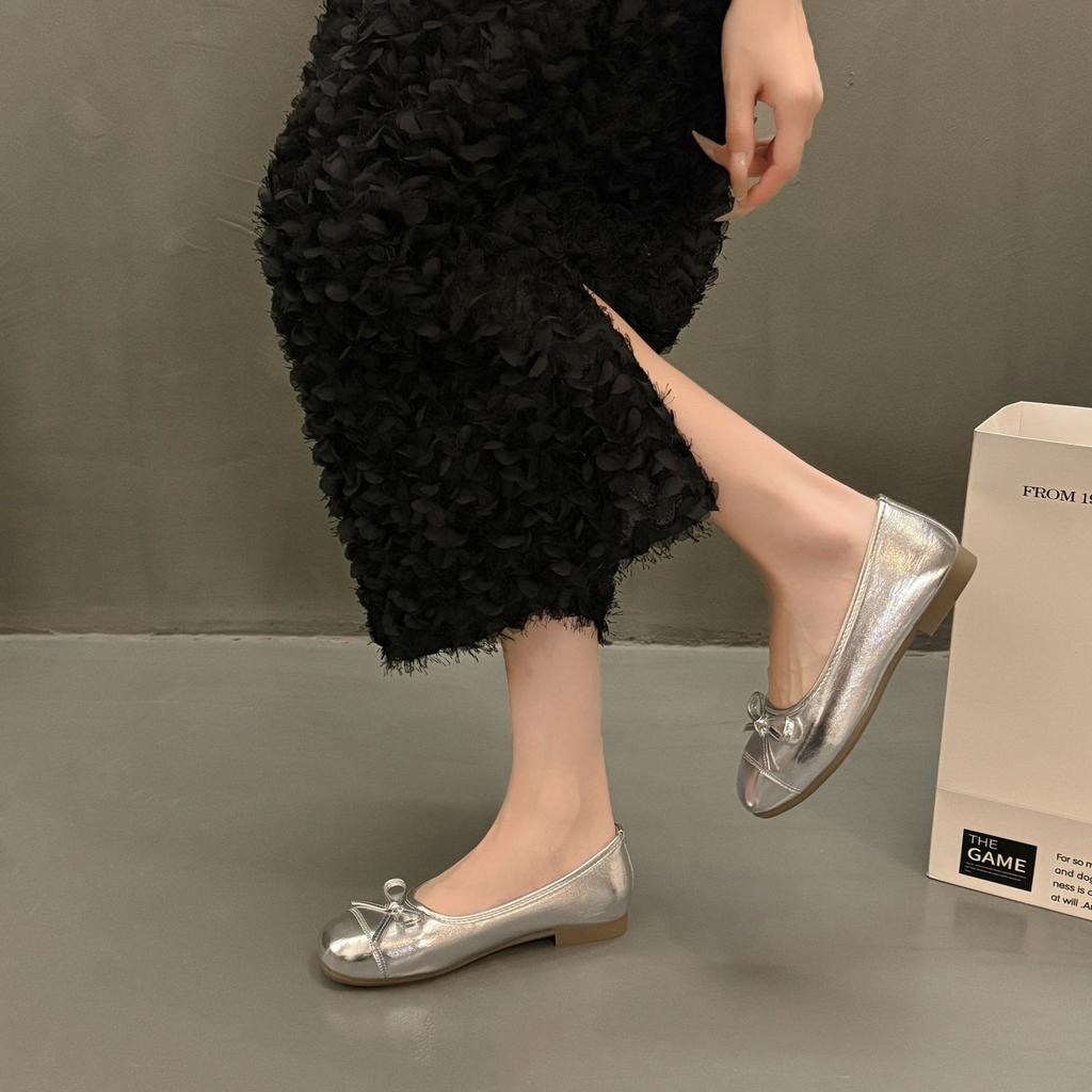 2025 новые туфли-лодочки в нежном сказочном стиле женские 2025 новые французские элегантные с бантом круглый носок с вырезом под юбку
