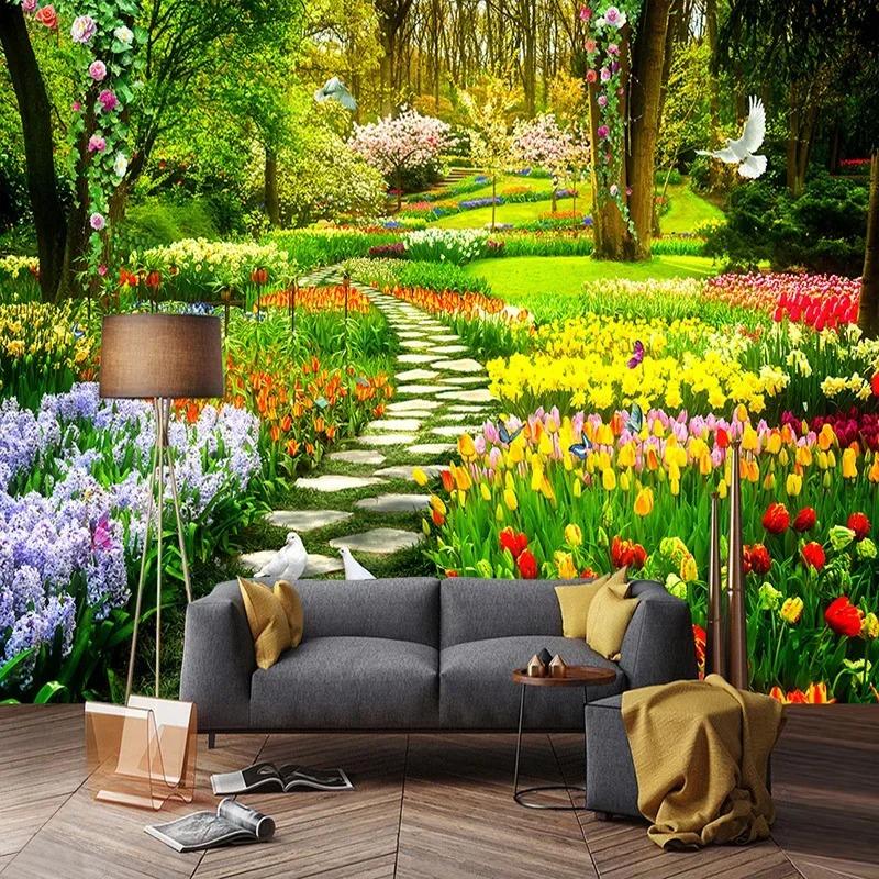 3d Природа Цветы Сад Тропа Фотообои Гостиная Спальня Домашний Декор Фон Настенная роспись