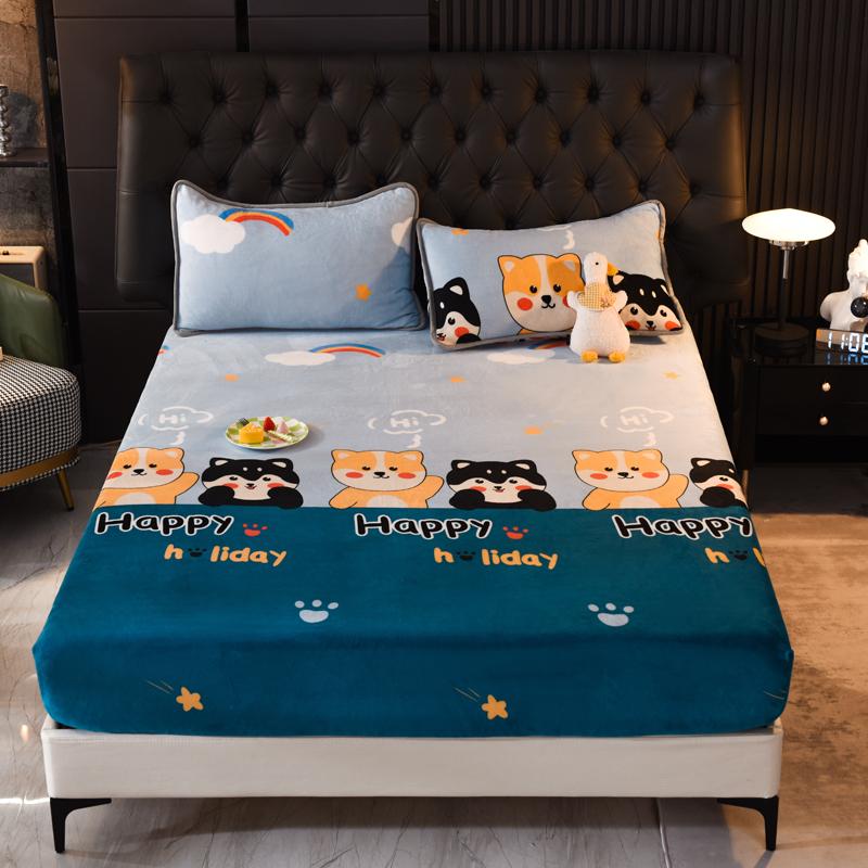 Bedspreads Milk Velvet Fitted Sheet Thick Flannel Warm Headboards All-Around Elastic Bed Cover Mattress Cover Double Bed Sheets