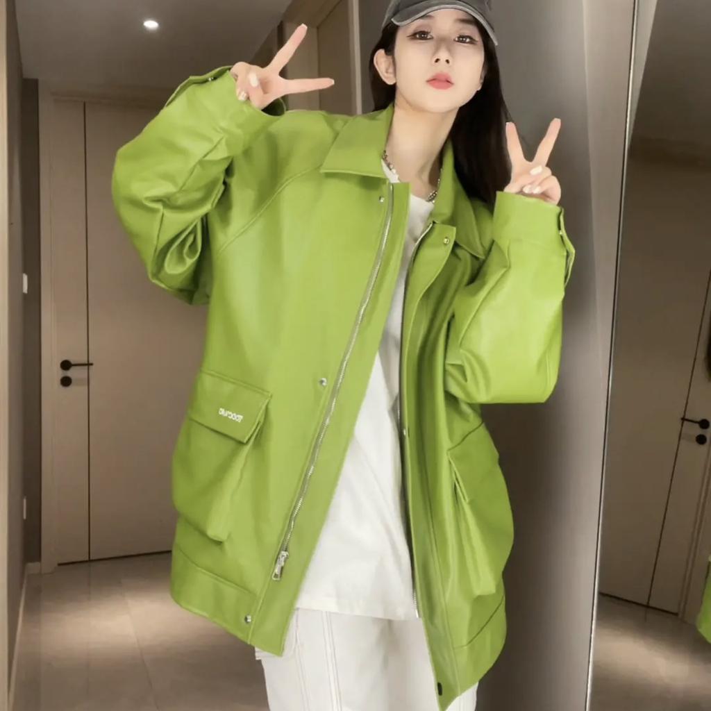 Fashionable and Casual Hong Kong Style Leather Jacket for Women