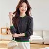 Knitted Cardigan Women's Autumn and Winter Round-neck Sweater Coat Color-blocked Cardigan Loose Short Fake Two-piece Top