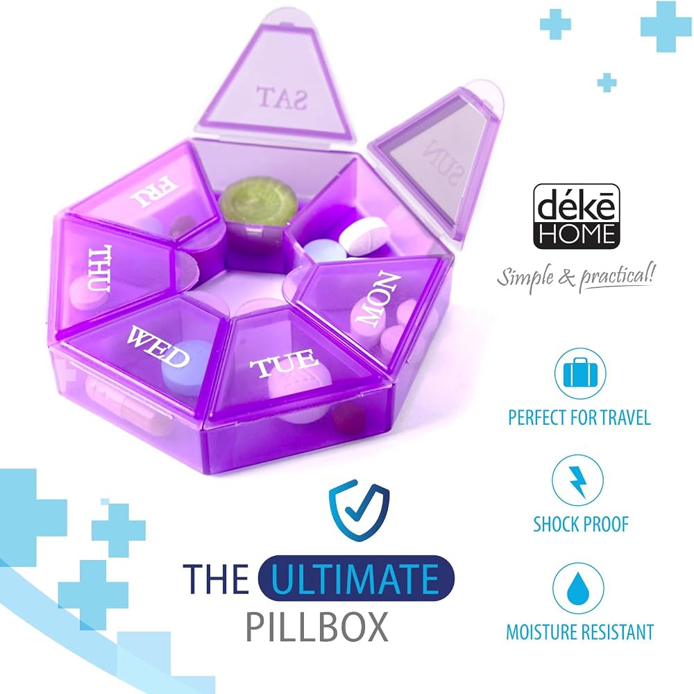 7-Sided Portable Pill Box Weekly Organizer Small Case Medication Vitamin Holder Dispenser 1 Unit