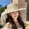 Flower Straw Hat Large Brim Wide Brim Hat Lolita Sun Hat  Outdoor Activity