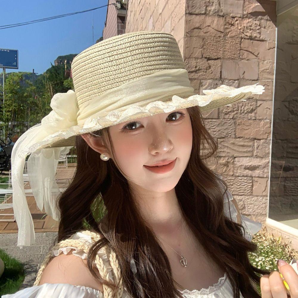 Flower Straw Hat Large Brim Wide Brim Hat Lolita Sun Hat Outdoor Activity
