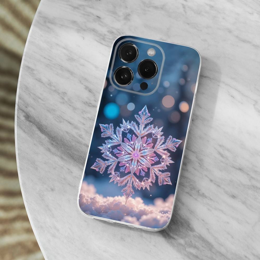 Snowflakes Art Christmas Case For iPhone 15,11,12,13,16,14,17,Pro,Max,Plus,SE,Mini,X,XS,XR, Transparent Soft Silicone