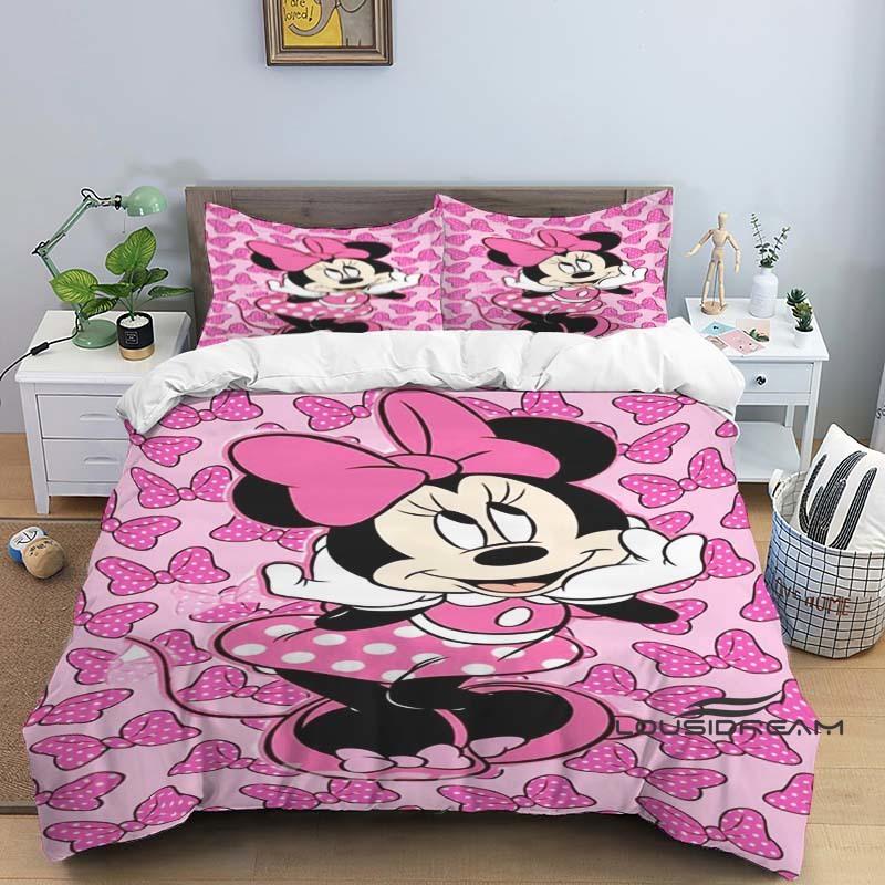 Minnie Mouse 3-piece cartoon bedding set, exquisite bedding set for adults and children, double and single beds, large size,