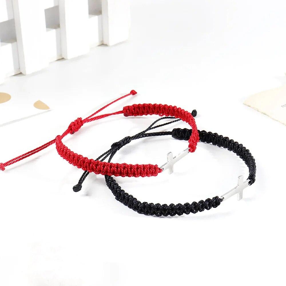 Модный браслет из нержавеющей стали с крестообразной плетеной пеньковой веревкой для пары, богемный простой регулируемый браслет, набор 2024, модные подарки, ювелирные изделия