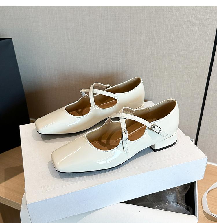 2123-2 French Square Head Cross Strap Square Heel Mary Jane Single Shoes Autumn New French Versatile Low Heel Single Shoes Women