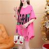 Plus Size Women Summer Short-sleeved T-shirt Korean Large Size Tops Loose Irregular Ripped Casual Printed Tshirts
