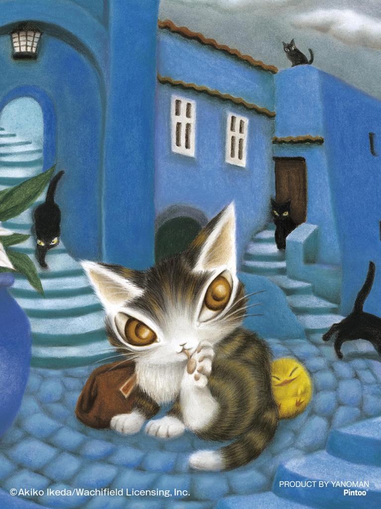 Yanoman 150-Piece Jigsaw Puzzle, Petit Paris Clear Series, WACHIFIELD: A Blue Town with a Black Cat (7.6x10.2cm) 2308-51, Includes Piece Request