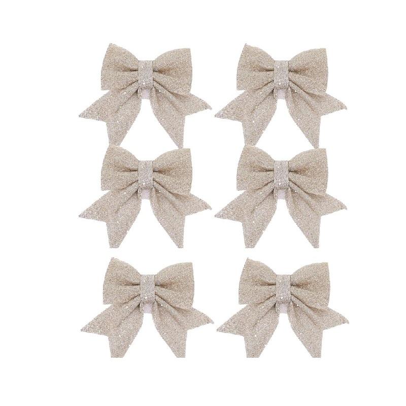 6PCS Sparkle Bow Ornaments for Christmas Tree, DIY Gift Box Decoration, Xmas New Year Party Garland Home Decor Bows Decorations