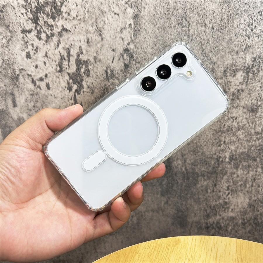 Прозрачный чехол для Samsung Galaxy S22 S23 S24 S25 Ultra, беспроводная зарядка, магнитный, противоударный, противоскользящий чехол