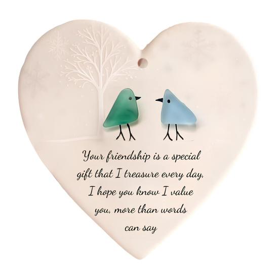 Sea Glass Art Christmas Ornament Handmade Sea Glass Bird/Tree/Turtle/Hot Air Balloon Hanging Ornaments for Xmas Tree Holiday Home Party Decor