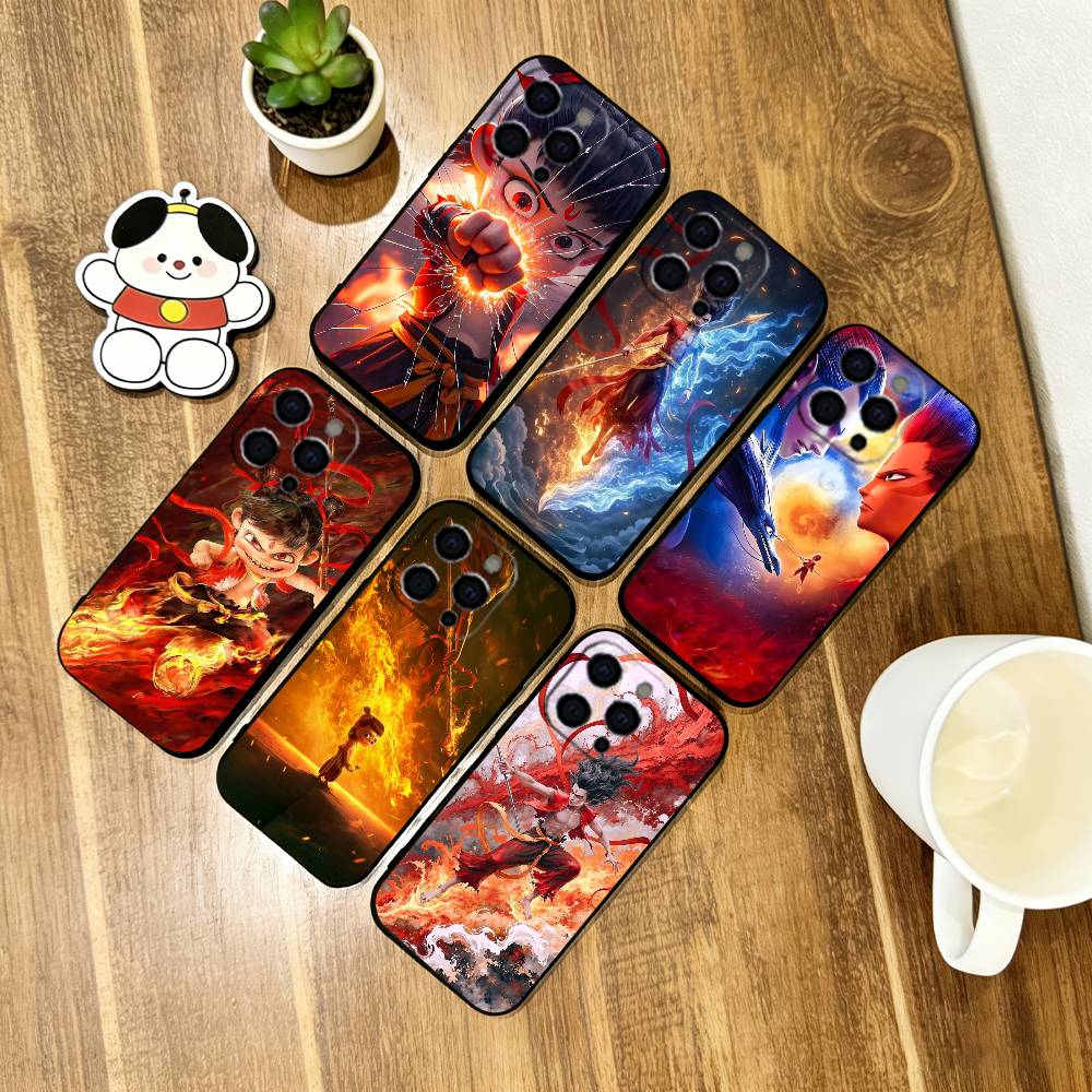 Эпический чехол для телефона с Нечжа для iPhone 17, 16, 15, 14, 13, 12, 11 Plus, Pro Max, Другие, Силиконовый Мягкий Черный Чехол