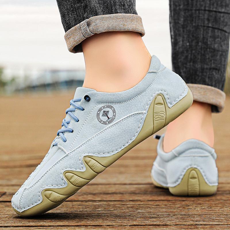 Мужские легкие удобные кроссовки Нескользящие Качественная строчка Однотонные кожаные туфли Для улицы, для поездок на работу, повседневные, для ходьбы, для вождения, балетки