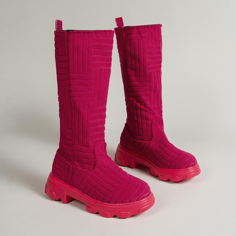 Модные роскошные брендовые дизайнерские сапоги для женщин 2024 зимние теплые сапоги до колена вязаные хлопковые носки Botas сапоги на толстом каблуке и платформе для женщин