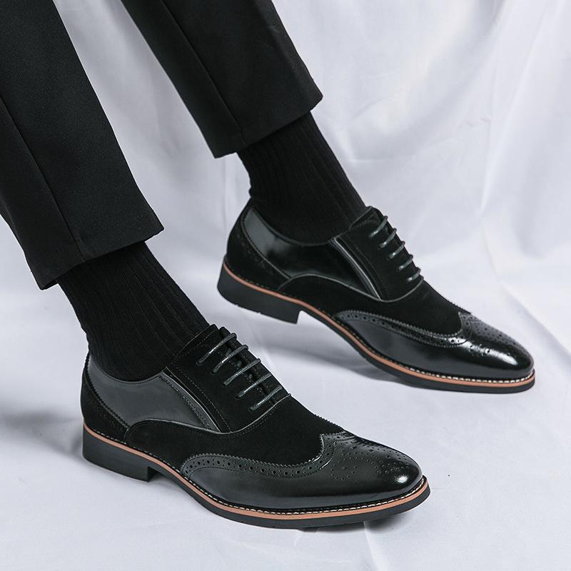 Spring and Autumn New Business Dress Shoes Men's Retro Splicing Trend Brock Carved Pointed Casual Leather Shoes