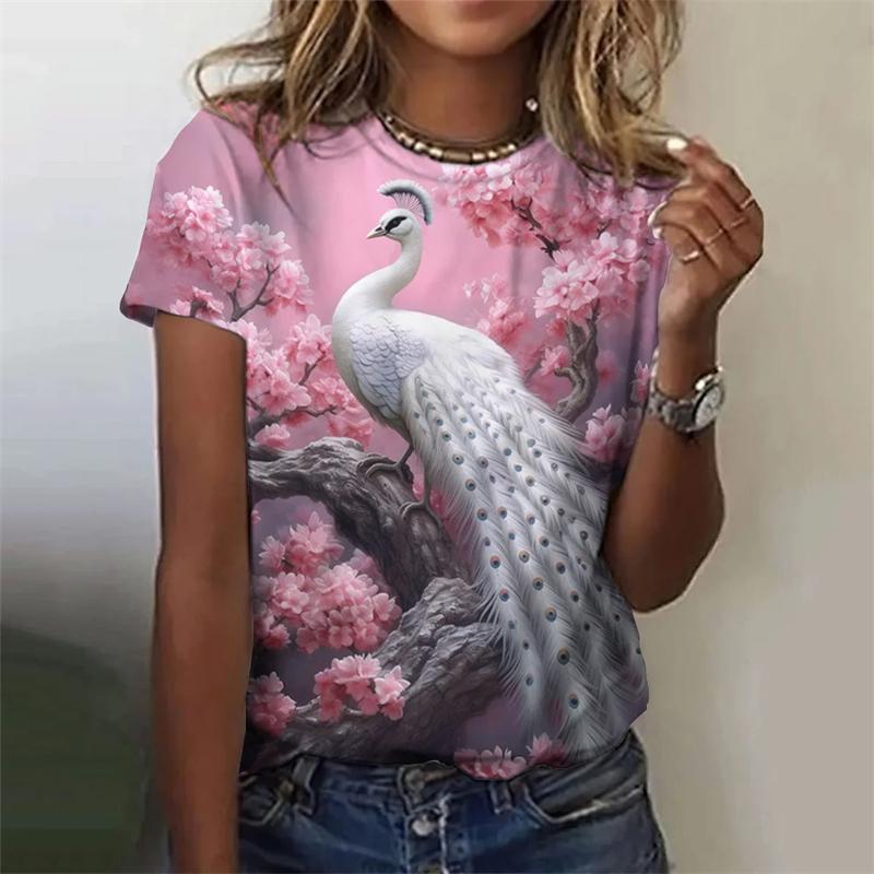 Fashion Retro Peacock Feather 3d Print T Shirts For Woman Harajuku Personality Short Sleeve Tshirt Female Colorful O-neck Tops