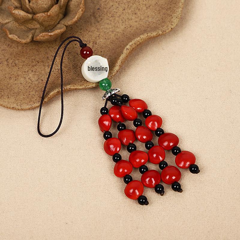 Red Beans & Acacia Bean Bodhi Phone and USB Drive Pendants, Zodiac-Themed Gifts