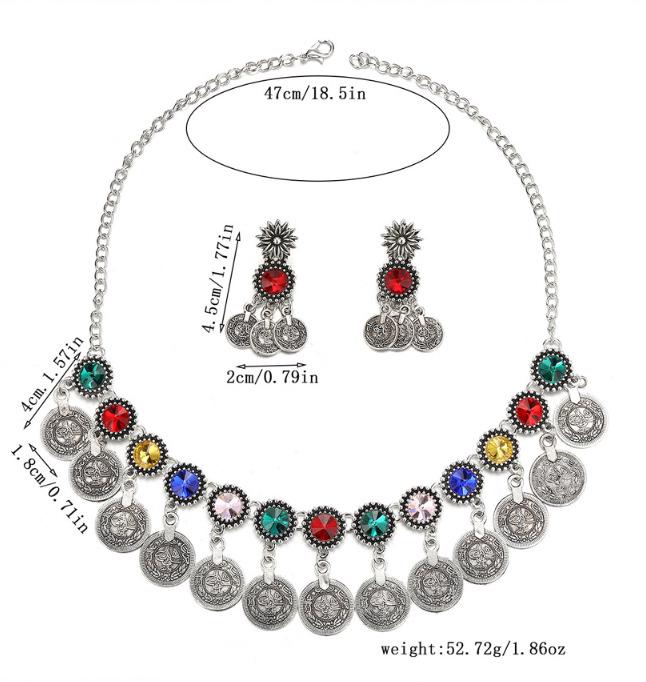 Модный ретро женский ювелирный набор в ближневосточном стиле с сияющими бриллиантовыми монетами - ожерелье и серьги