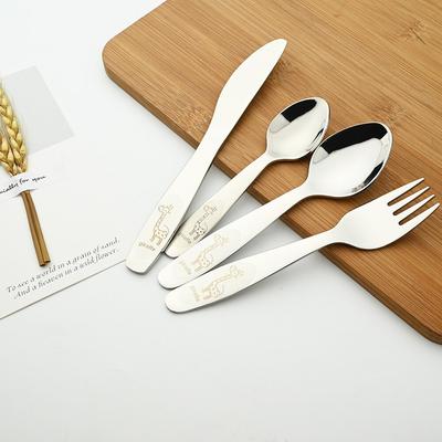 4 шт., набор столовых приборов с рисунками мультфильмов, портативная обеденная вилка, нож, маленькая ложка, набор столовых приборов из нержавеющей стали 304