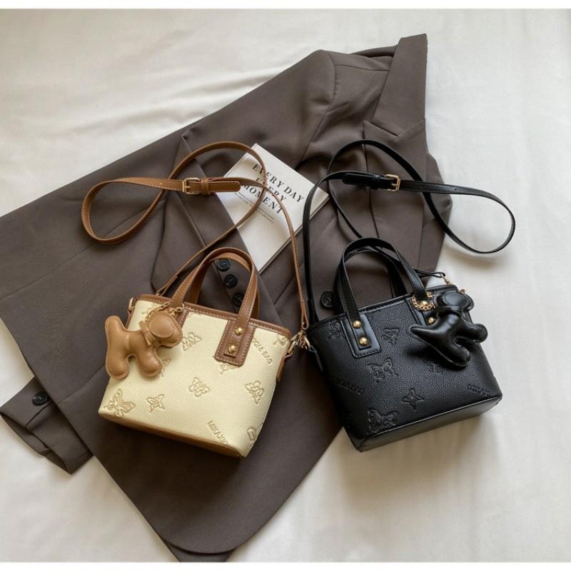Ielgy Embossed Butterfly Portable Tote Bag Korean Version Fashion One-Shoulder Messenger Bag Bucket