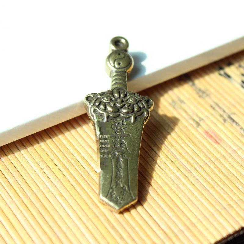 Retro Brass Sword Amulet Keychain Pendant