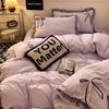 Purple Bow Washed Cotton Quilt Cover Lace Quilt Cover Four-piece Set Single Bed Sheet Dormitory Three-piece Set