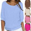 Women's Fashion Solid Color Round Neck 3/4 Sleeve Pullover Knitted Shirt Top