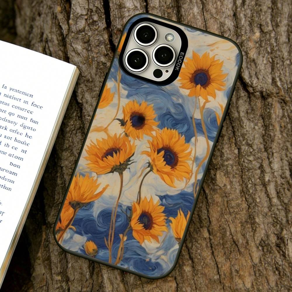 Чехол для телефона с рисунком подсолнуха для iPhone 17, 16, 15, 14, 13, 12, 11 Plus, Pro Max, XS, Цветная серебряная внутренняя крышка