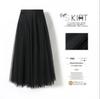 Womens Solid Pleated Elegant Midi Elastic Waist  Skirt