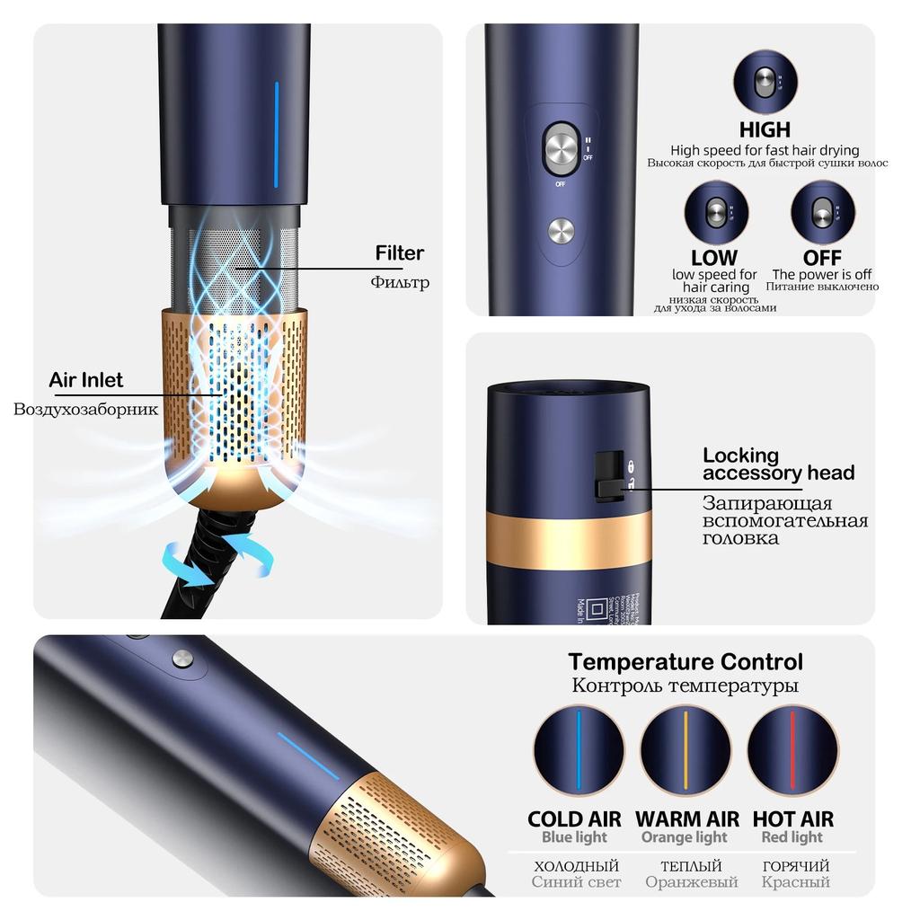 Профессиональный 6-в-1 мультистайлер для волос с отрицательными ионами и мощным фен-щеткой Airwrap и мультистайлером с автоматическими бигуди