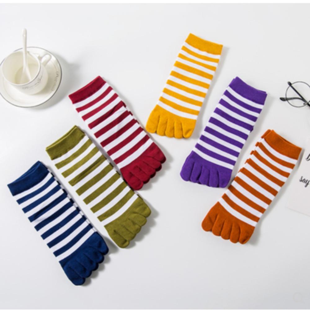 Cozy Colorful Hosiery Girls Floor Slippers Female Toe Separated Full Toe Socks Cotton Sock Stripe