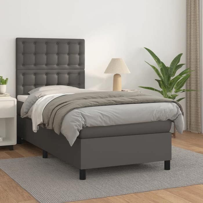 Maison Exclusive - Sommier à lattes de lit avec matelas Gris 90x190 cm Similicuir