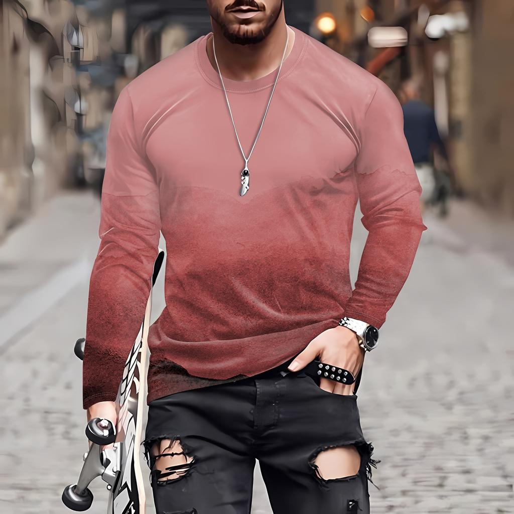 Муж. Футболка Круглый вырез Одежда Одежда На открытом воздухе Длинный рукав С принтом Модельер Винтаж