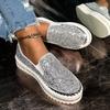 Fashion Women's Bling Rhinestone Decor Flats Comfort Thick Sole Slip On Casual Shoes Woman Fashion Gold Silver Glitter Platform Loafers
