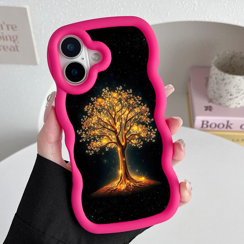 World Life Tree Mobile Phone Case for iPhone 17 16 15 14 13 12 11 Air Pro Max Plus Wavy Edge TPU Colorful Cover Cover Pretty