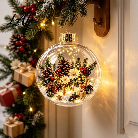 Christmas Gifts for Family Glowing Story Ornament Mini Holiday Scene in Clear Ball with LED Hanging Decorations Light Acrylic Decoration Tree Decor