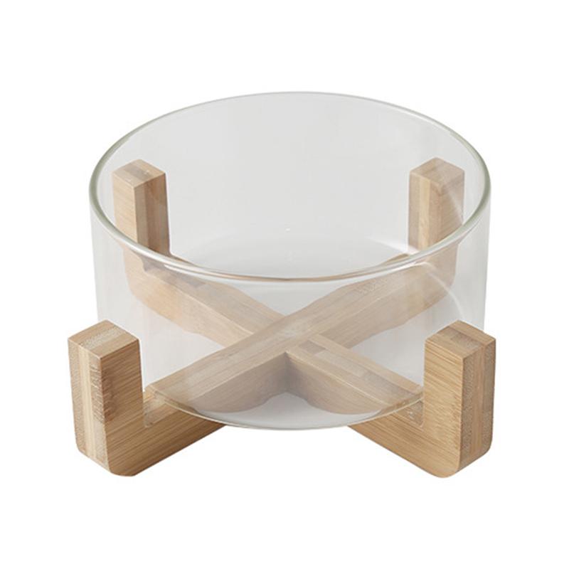 1pc Glass Kitchen Creative Salad Mixing Bowl Noodle Bowl Food Serving Bowl With Wooden Base|Bowls