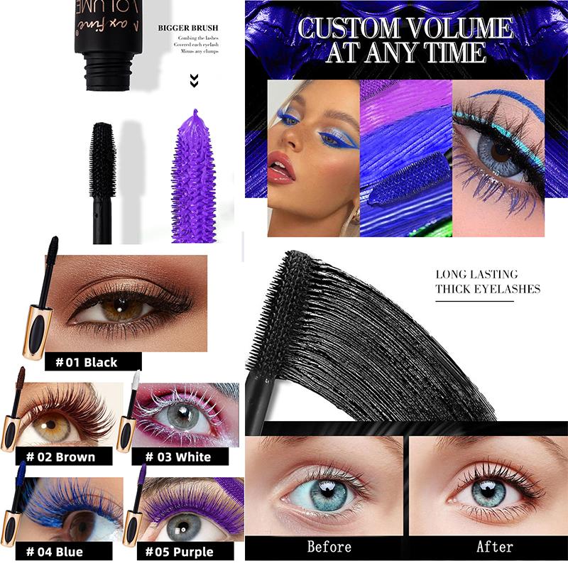 5D шелковая тушь для ресниц, удлиняющая 5 цветов, наращивание ресниц, кисть для ресниц, водостойкая косметическая кисть для макияжа