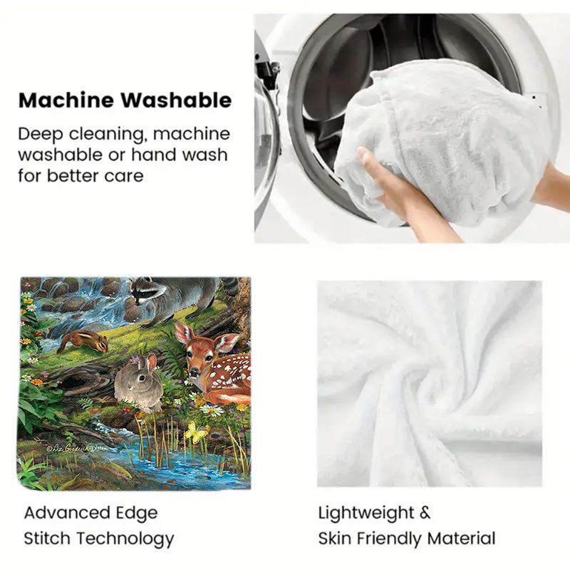 Magical forest wildlife 2D Flat Pattern Flannel Blanket High quality All Seasons Warmth and Comfort Perfect for Christmas Gifts.