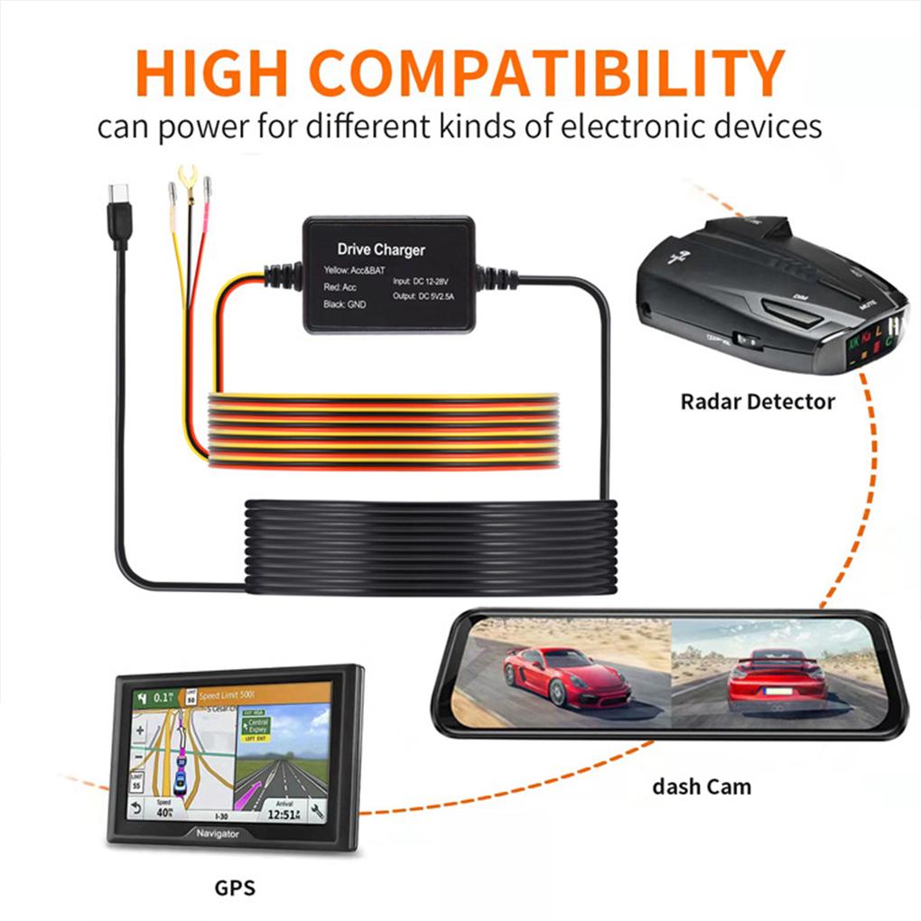 Автомобильный видеорегистратор HardWire Kit USB/Micro/Type-C Hardwire Kit для DashCam Hardwire Kit Cam Hardwire Kit Dash Cam Hardwire 12V-24V