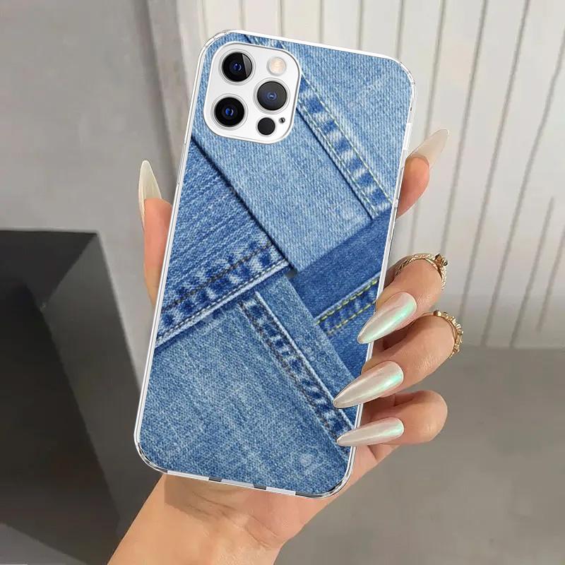 Джинсовый Ковбойский Деним Печатный Чехол для Телефона для Iphone 17 Air 16 15 Plus 14 13 Mini 12 11 Pro Max 16E 7 8 SE 2020 Мягкий Funda Принт Она