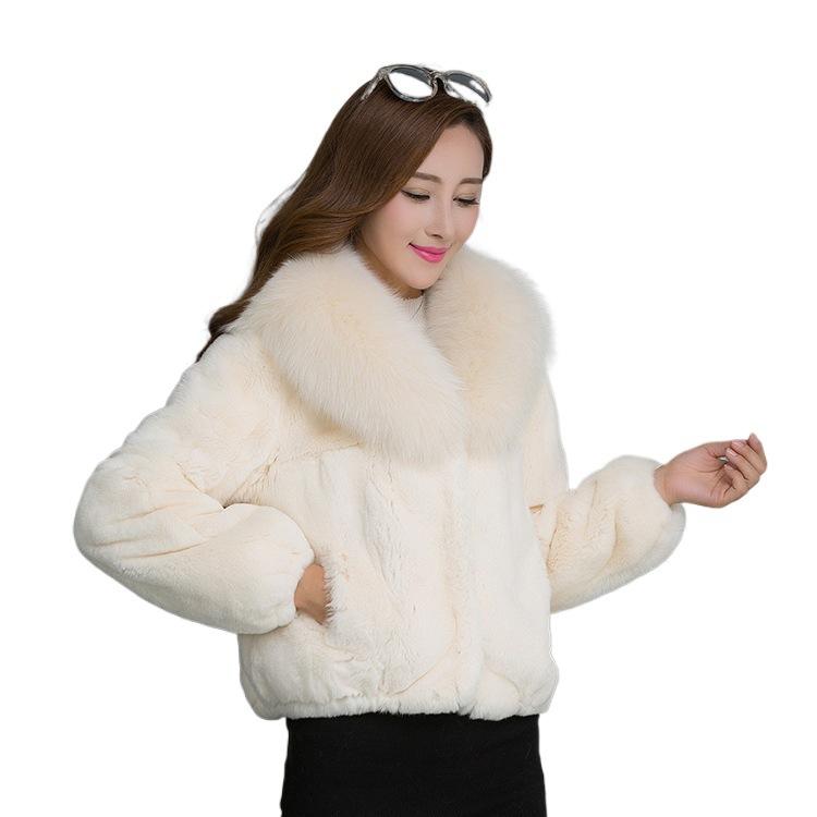 Осенняя куртка из искусственного меха кролика Рекс, женская короткая, цельнокожаная, воротник из искусственного меха лисы, приталенный крой, длинный рукав, пуговица на подбородке