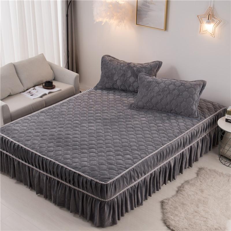 Кровать размера Queen Size, стеганая юбка для кровати из хрустального велюра, толстое теплое фланелевое покрывало, плюшевая простыня на резинке, без наволочек