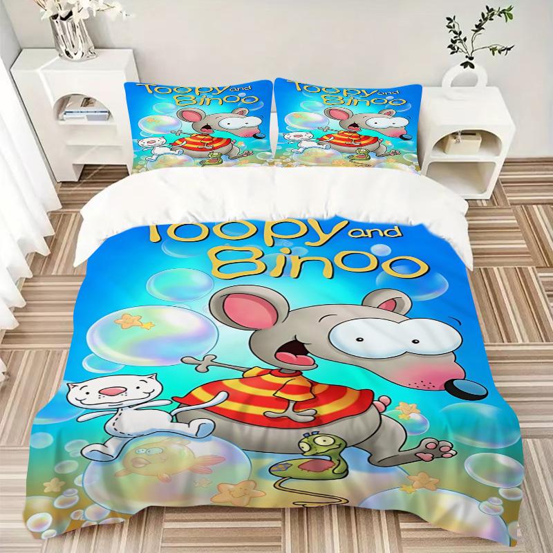 Toopy Binoo Bubble Fun Print 3Pcs Bedding Set,Duvet Cover with 2 Bedro,Pillowcase Home Birthday Gift