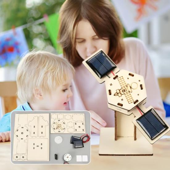 DIY Solar Artificial Satellite Model Kit Educational Handmade Wooden Puzzle Satellite Model Kids Science Exploration Projects STEM Toy