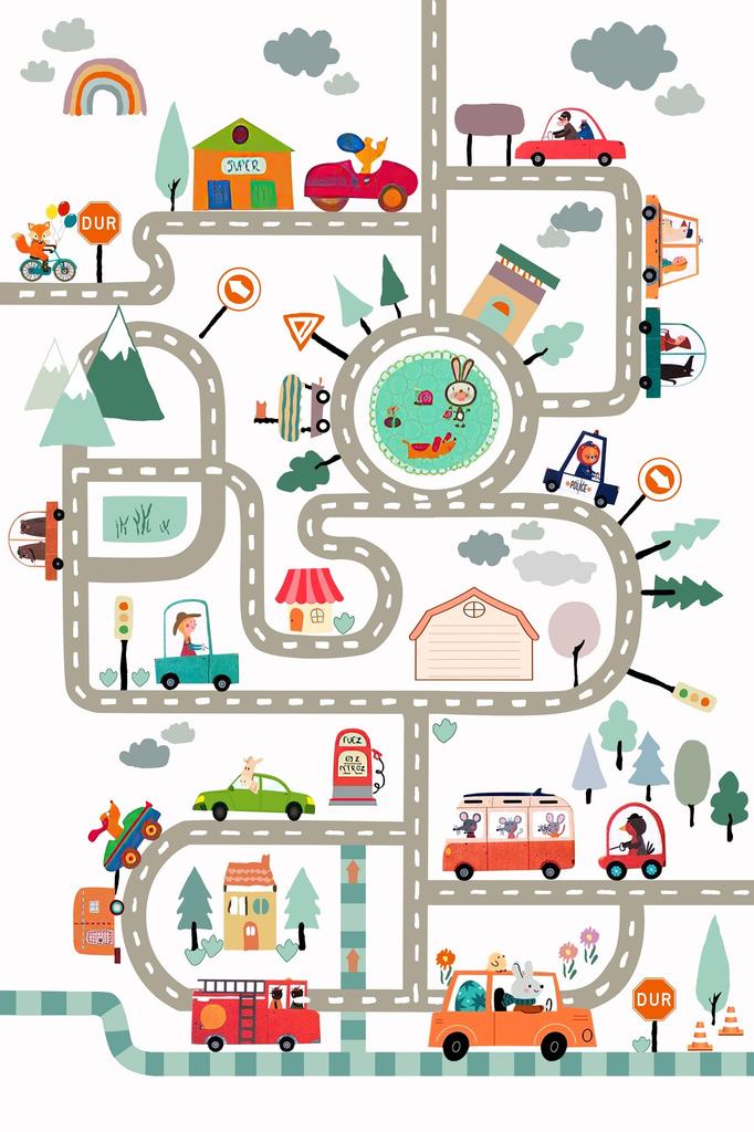 Tapis chambre enfant 120x160 cm Polyester Circuit Blanc