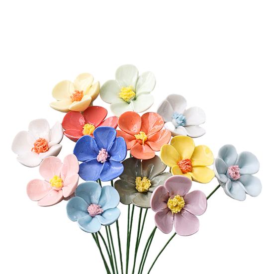 Ручная работа Керамический Имитация Цветка Реалистичный Искусственный Красочный Цветок Декорация Искусственный Цветок со Стеблем DIY Украшение для Вазы